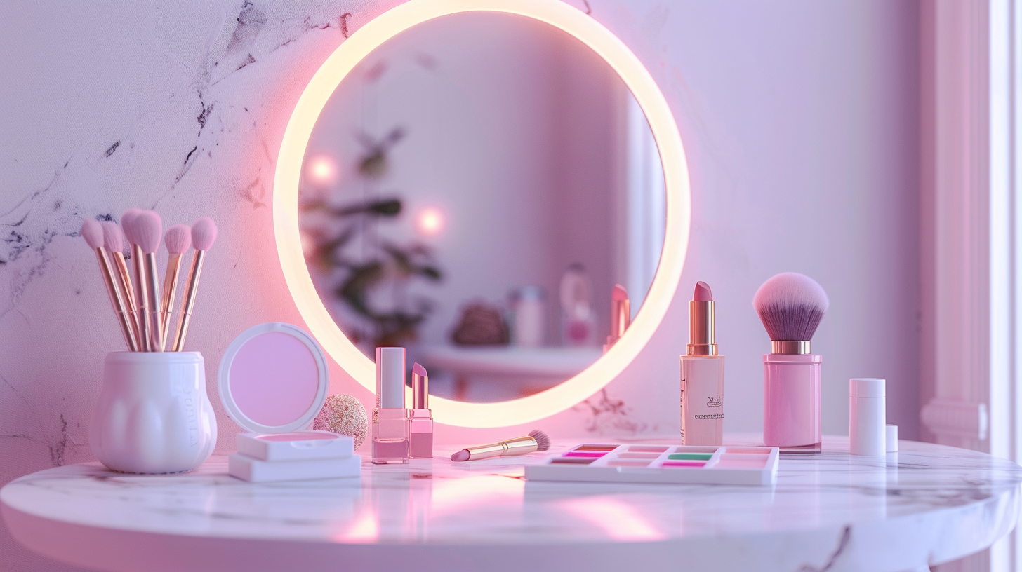Colección de maquillaje en México con bases, labiales, paletas y brochas disponibles para compra online.