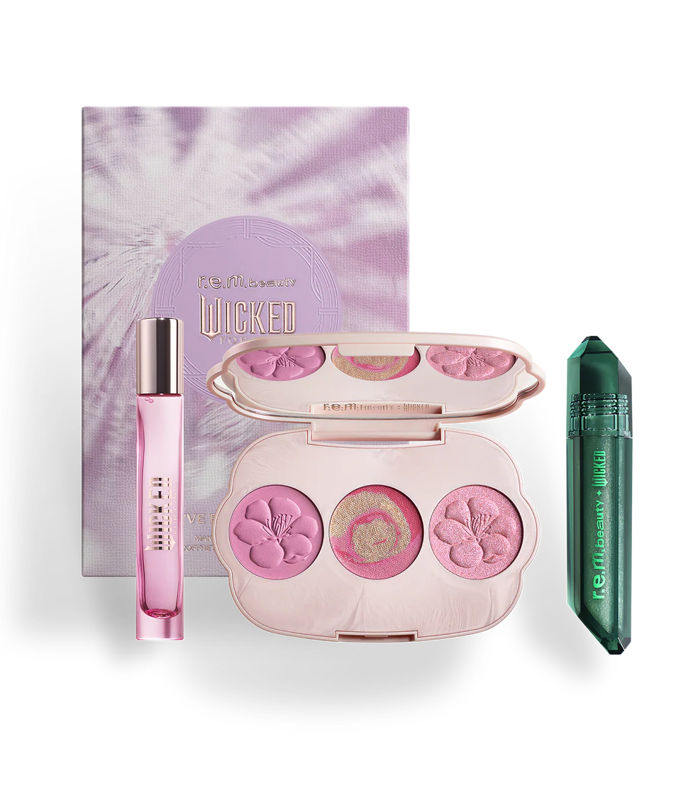 r.e.m. beauty – Wicked Glinda-Fied Set | Perfume rosa + maquillaje
