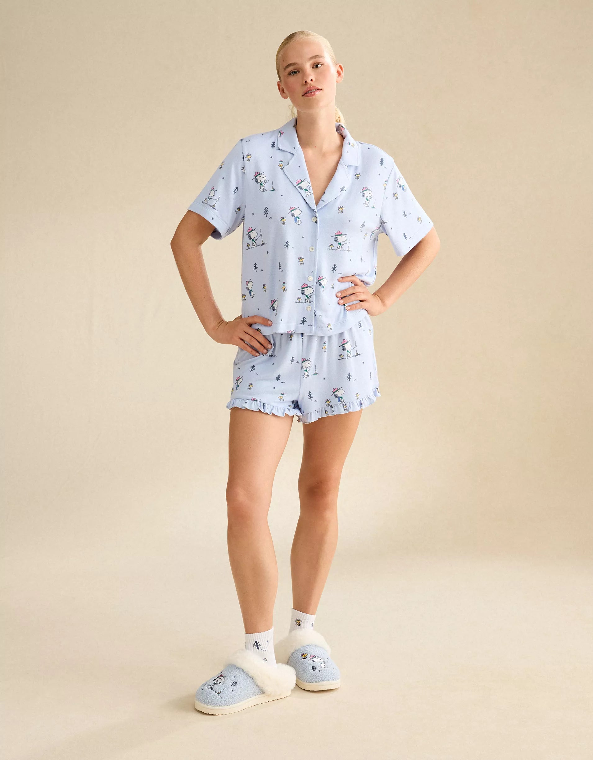 AE Luxe Plush Snoopy Button-Up PJ Set