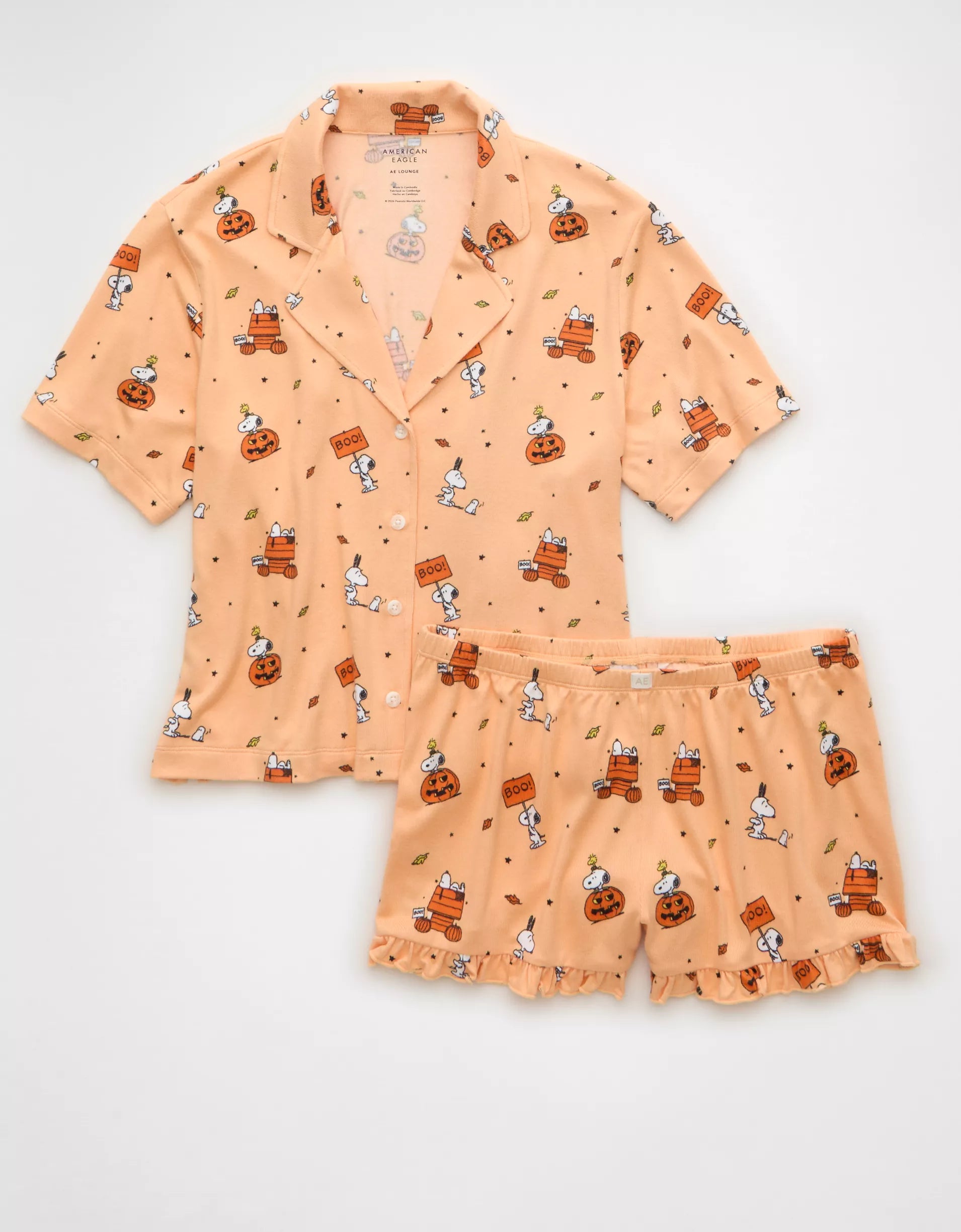 AE Luxe Plush Snoopy Button-Up PJ Set