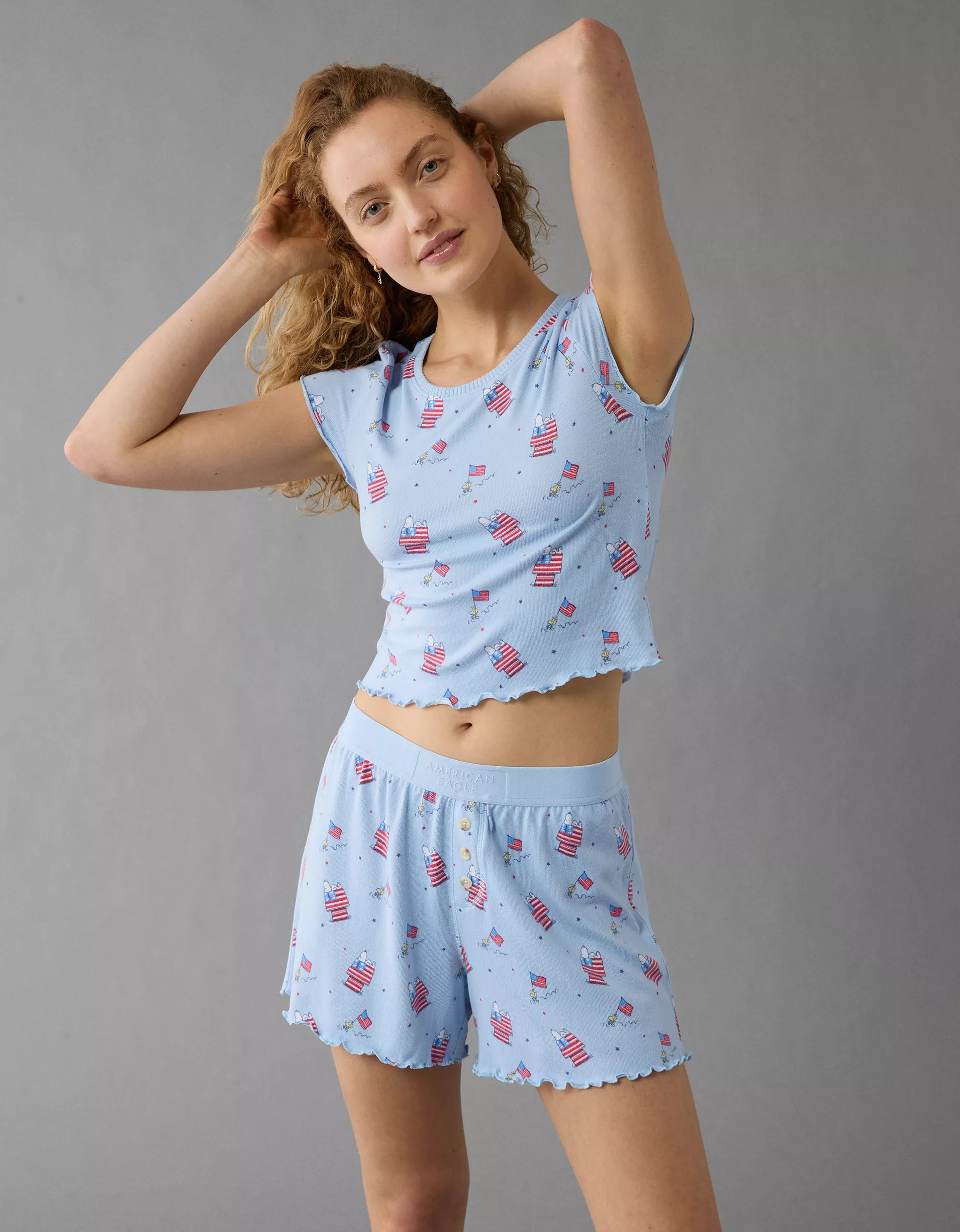 AE Snoopy Americana Plush Baby Tee PJ Set