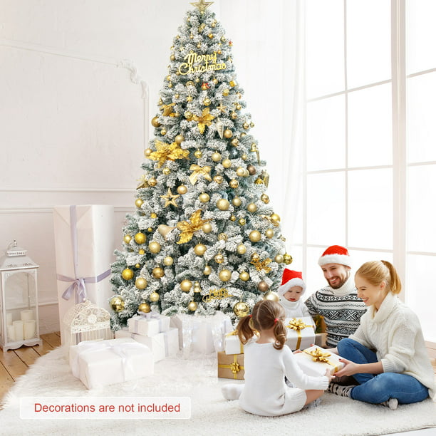 Árbol de Navidad artificial Decorado con Nieve y Bisagras de 9 pies (2.74 metros) de metal sin Iluminación