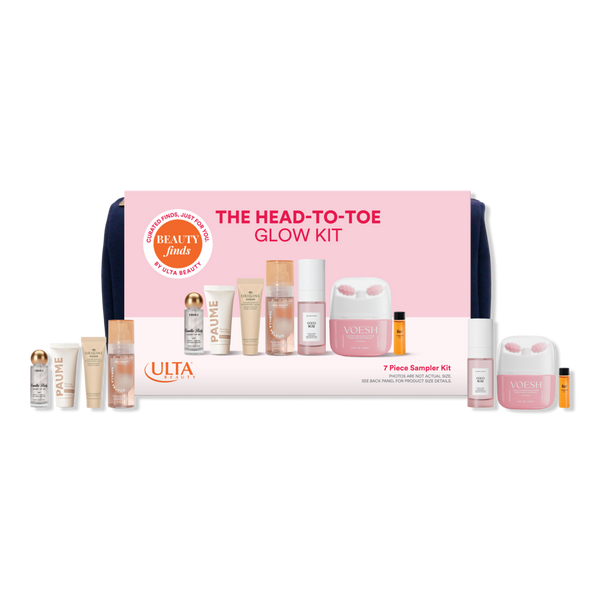 Ulta Beauty The Head-To-Toe Glow Kit con siete productos de belleza, vista frontal