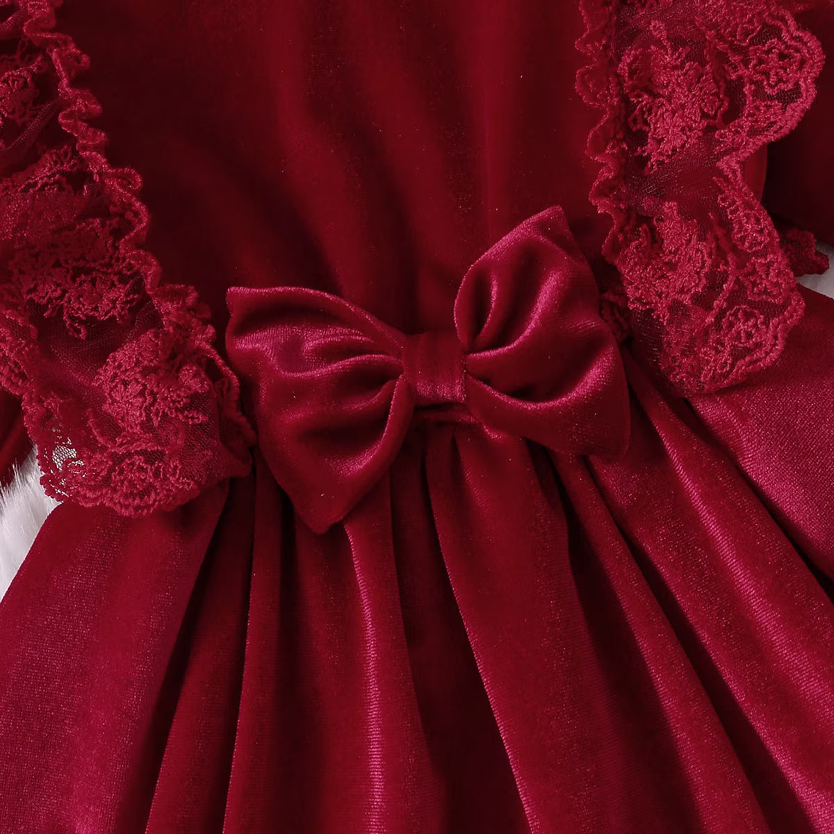 Vintage Princess Toddler Baby Girl Long Sleeve Velvet Ruffle Tutu Lace Dress