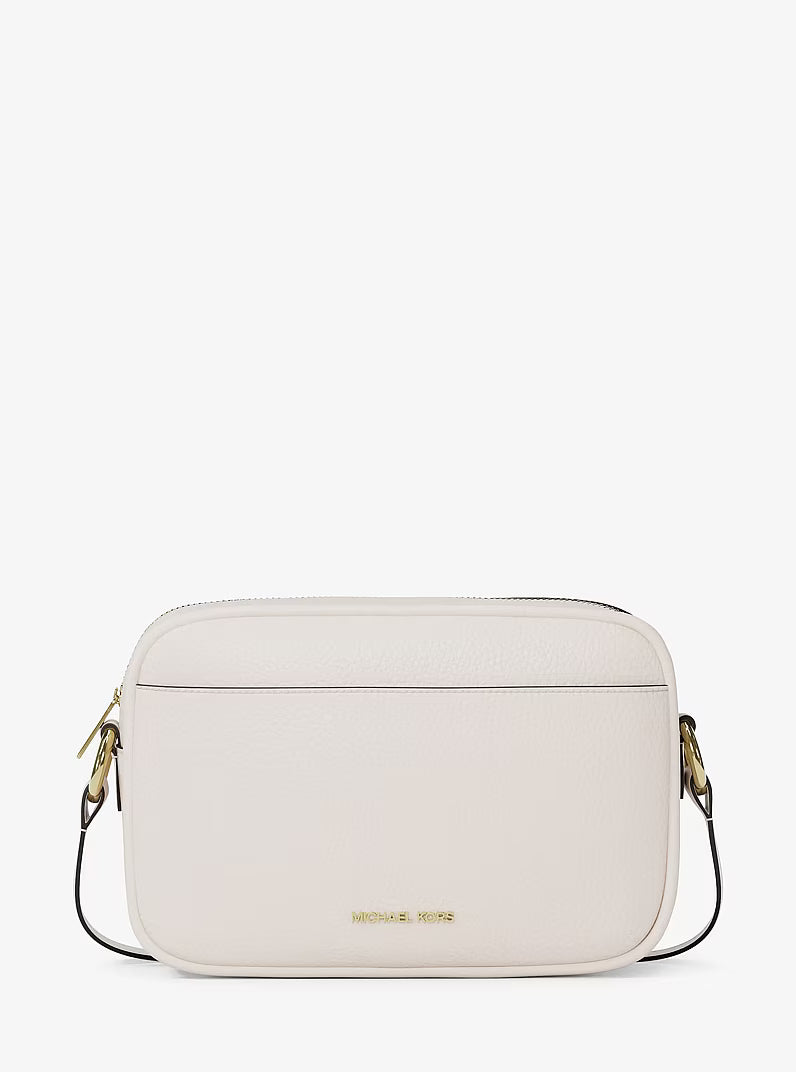 Michael Kors Jet Set Large Pebbled Leather Camera Bag color neutro #color_MK LT Cream