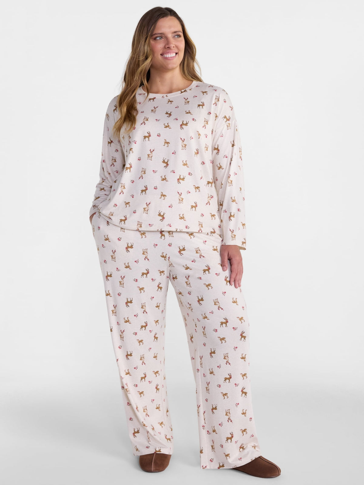 Joyspun Dreamy Soft Collection para mujer, JOS WHEAT HEATHER, segunda vista de blusa y pantalón de descanso #color_JOS WHEAT HEATHER