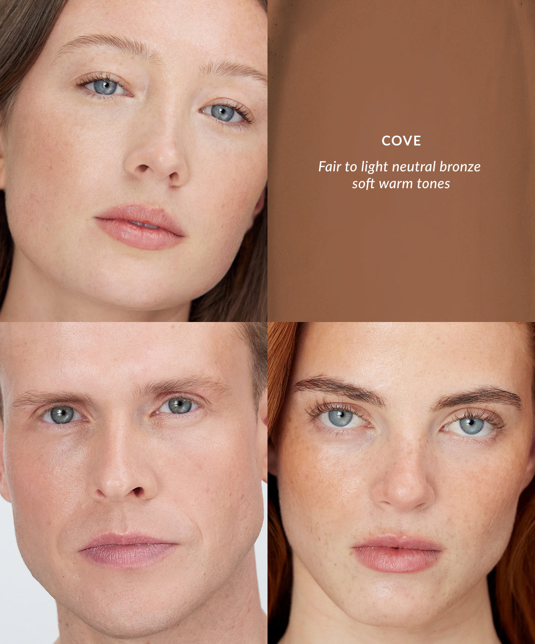 REFY Water Bronzer tono Cove, resultado del bronceador líquido en distintos rostros #color_REFY Cove