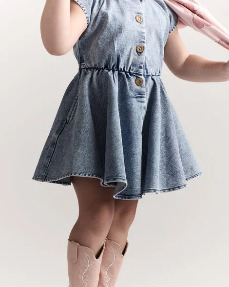 Toddler Girl Avenue Twirl Dress in Denim - Blue