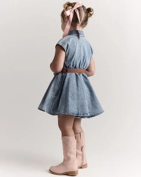 Toddler Girl Avenue Twirl Dress in Denim - Blue