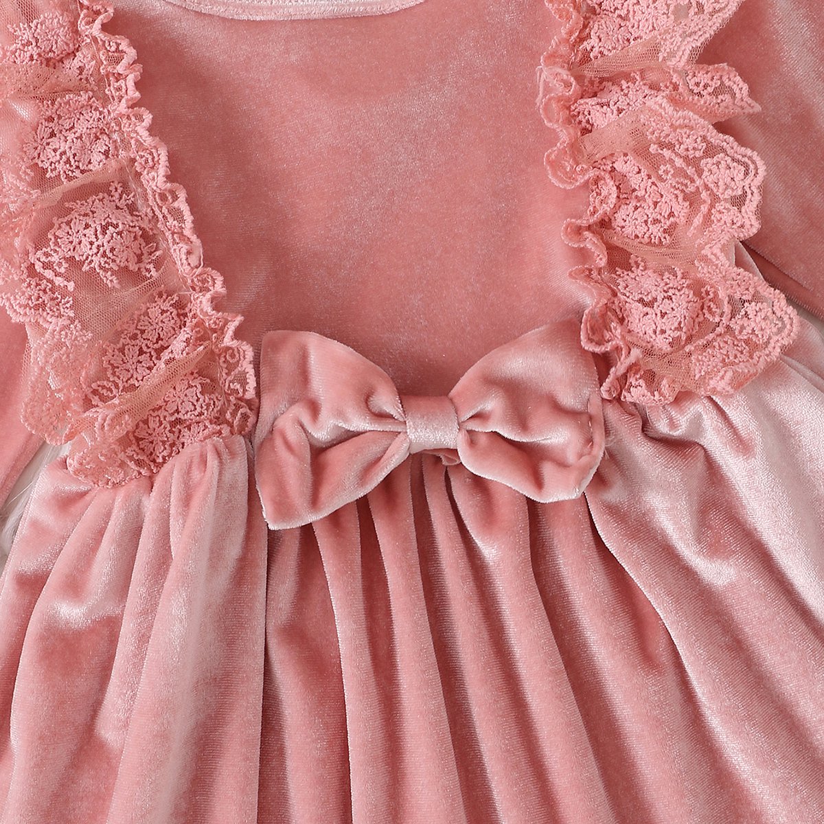 Vintage Princess Toddler Baby Girl Long Sleeve Velvet Ruffle Tutu Lace Dress
