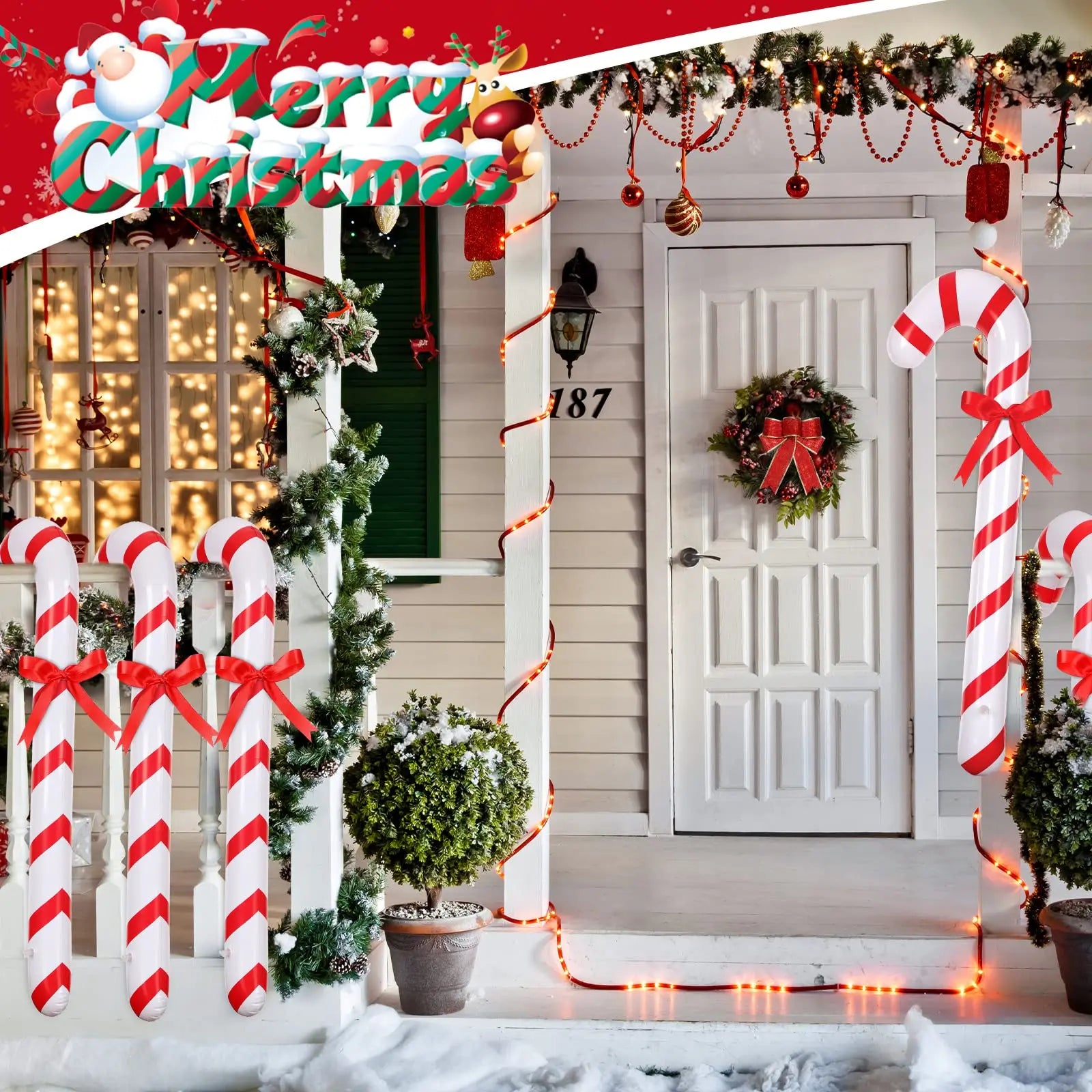 Baston de Caramelo Gigante Inflable Para Decoración Navideña de 90 CM