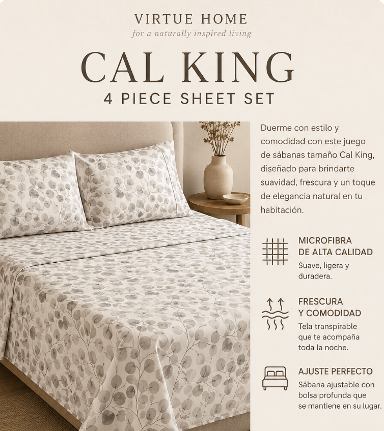 Cotton Bamboo Sheet Set Cal King (4 piezas)