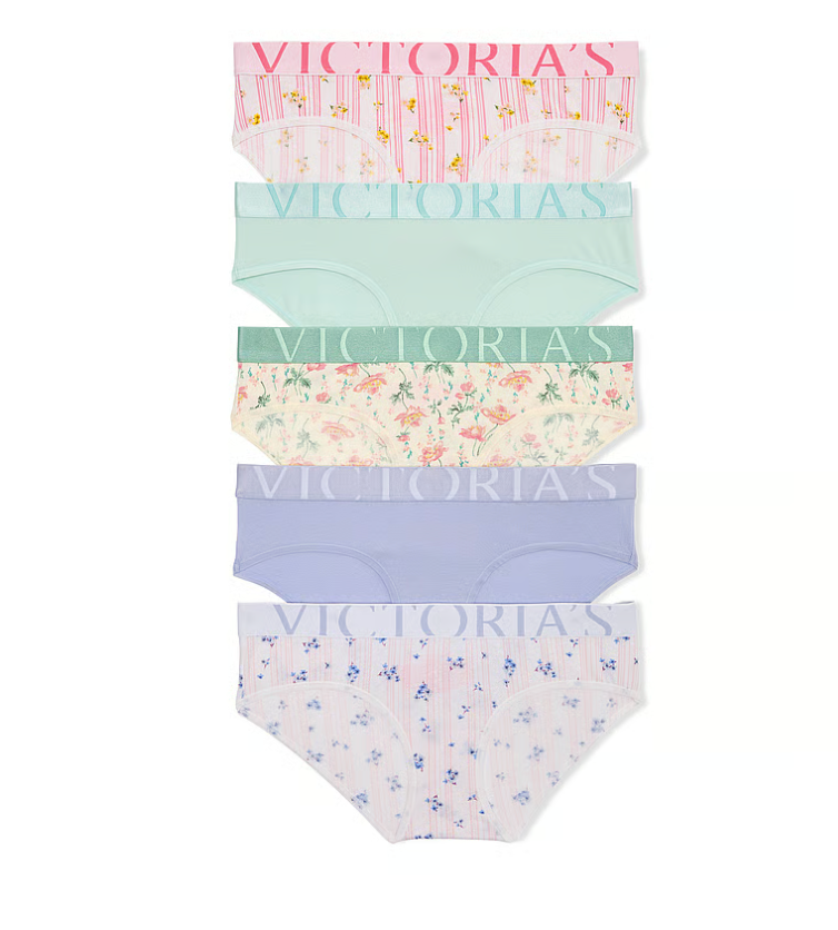 5-Pack Exploded Logo Cotton Floral Hiphugger Panties - Talla M