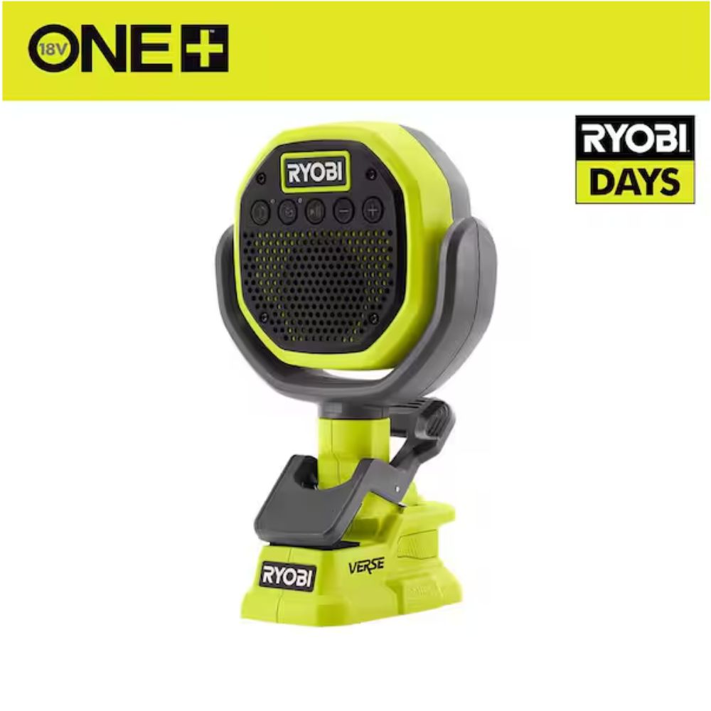 Ryobi - ONE+ 18V Cordless VERSE Clamp Speaker | Bocina inalámbrica para obra con Bluetooth potente