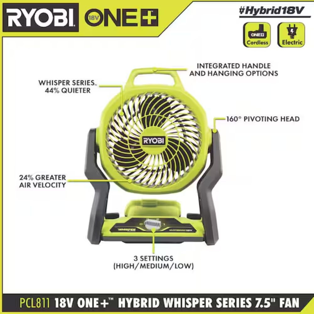 ONE+ 18V Cordless Hybrid WHISPER SERIES 7-1/2 in. Fan