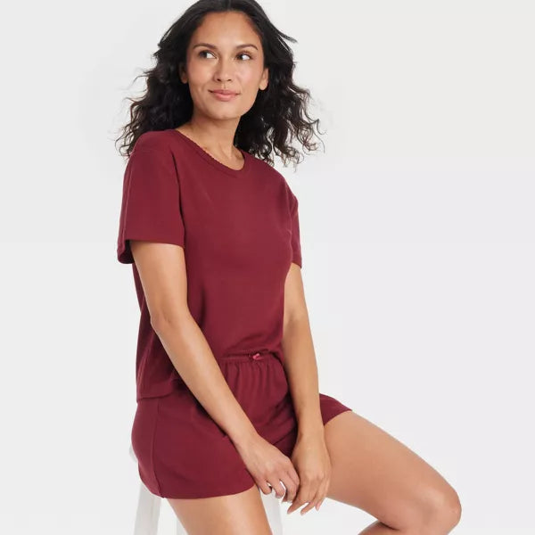 Women's Pointelle Short Sleeve Top and Shorts Pajama Set