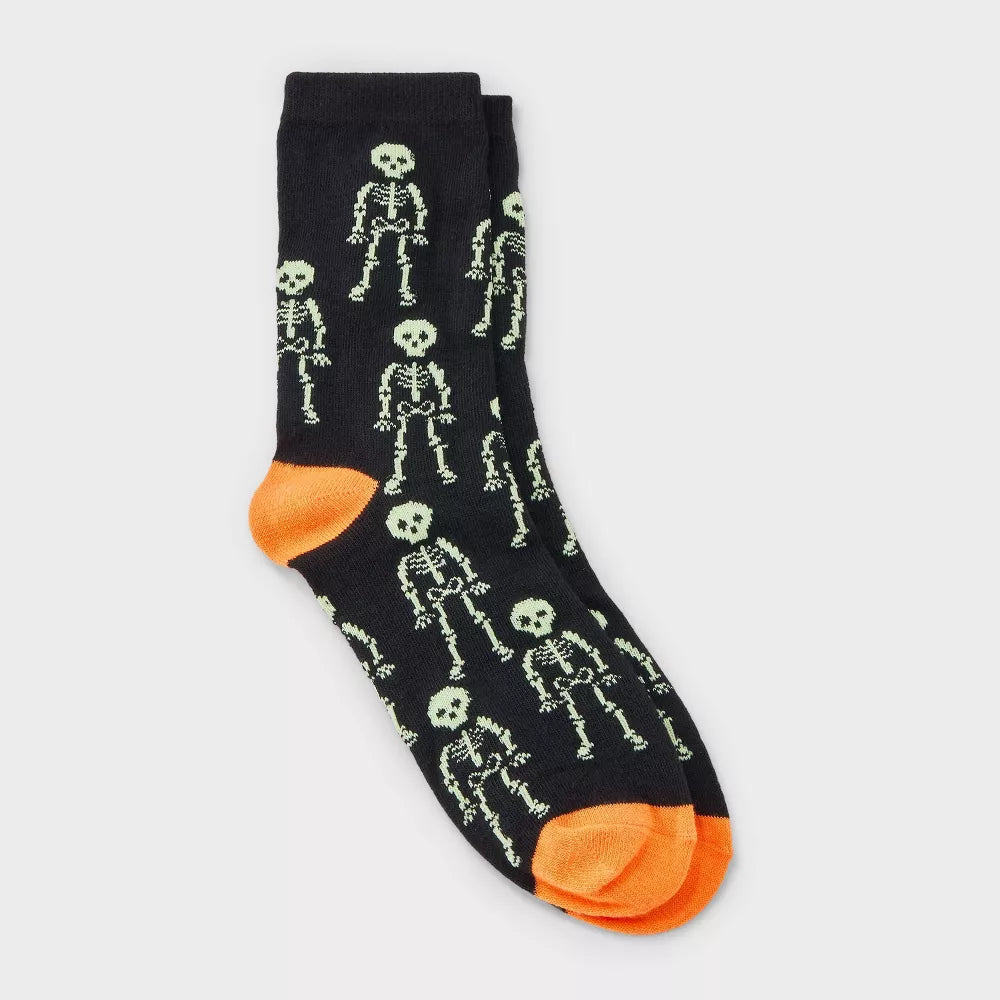 Women's Glow-in-the-Dark Skeletons Halloween Crew Socks