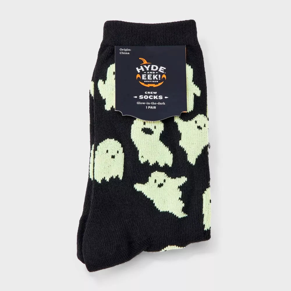 Women's Glow-in-the-Dark Ghosts Halloween Crew Socks
