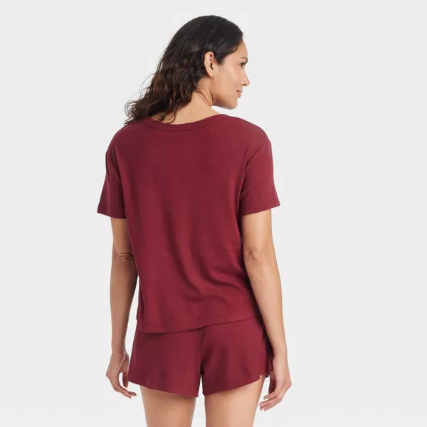 Women's Pointelle Short Sleeve Top and Shorts Pajama Set