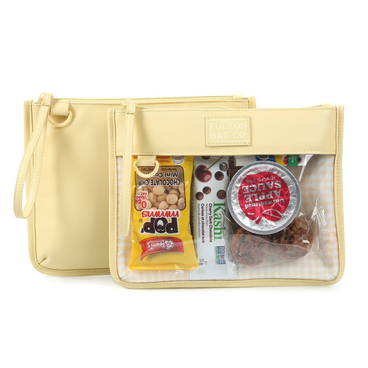 Bolsa térmica Fulton Bag Co. en color amarillo claro con snacks visibles en el panel transparente #color_FBC Light yellow