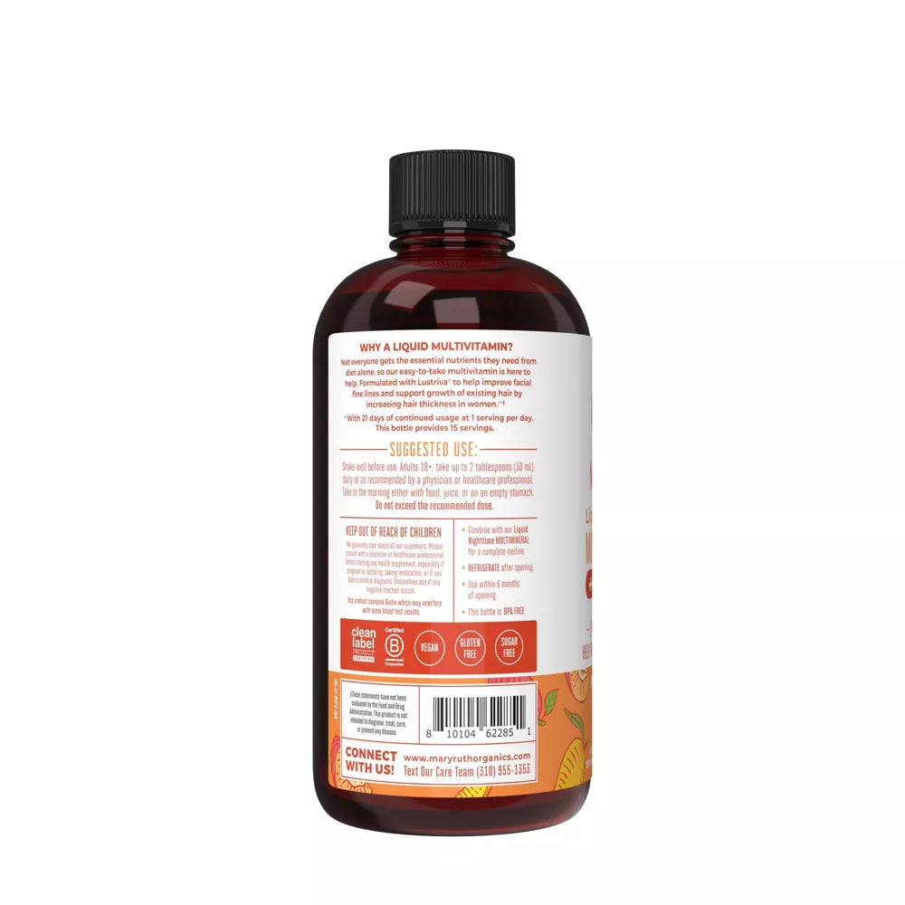 MaryRuth's Liquid Morning Vegan Multivitamin + Crecimiento del Cabello - Peach Mango