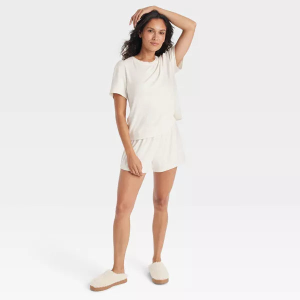 Women's Pointelle Short Sleeve Top and Shorts Pajama Set