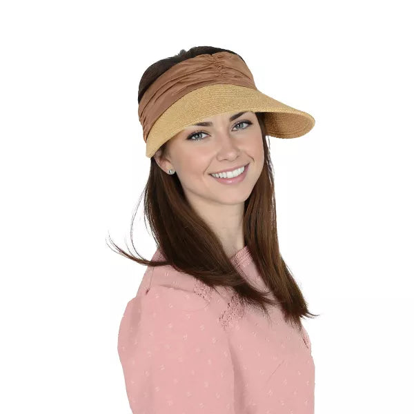 Womens Straw Sun Visor Wide Brim Adjustable Elastic Band Lightweight Summer Hat
