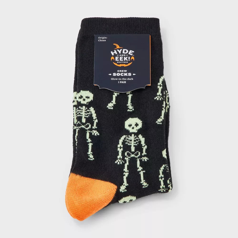 Women's Glow-in-the-Dark Skeletons Halloween Crew Socks