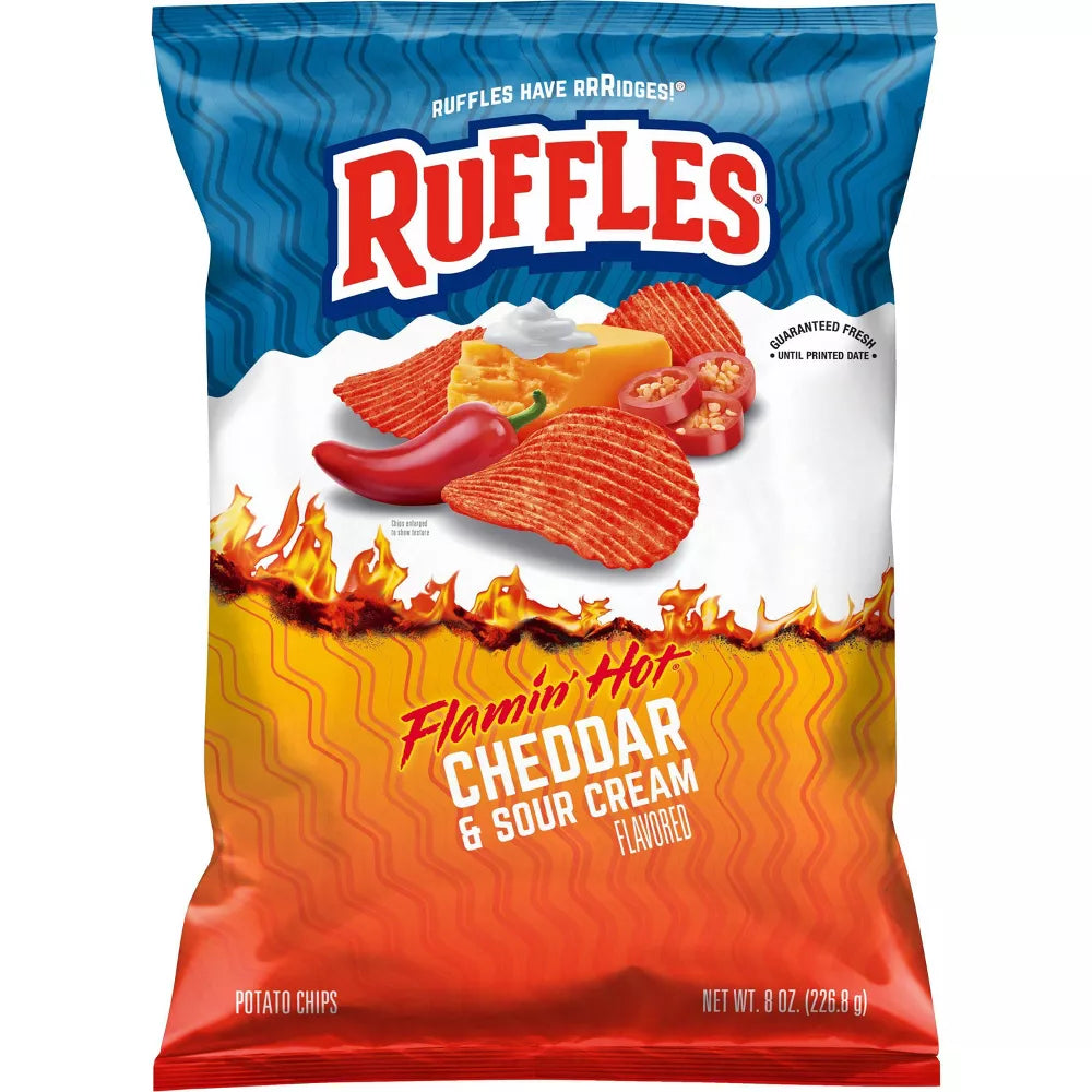Ruffles - Flamin' Hot Cheddar Sour Cream | Papas Picantes Sabor Queso