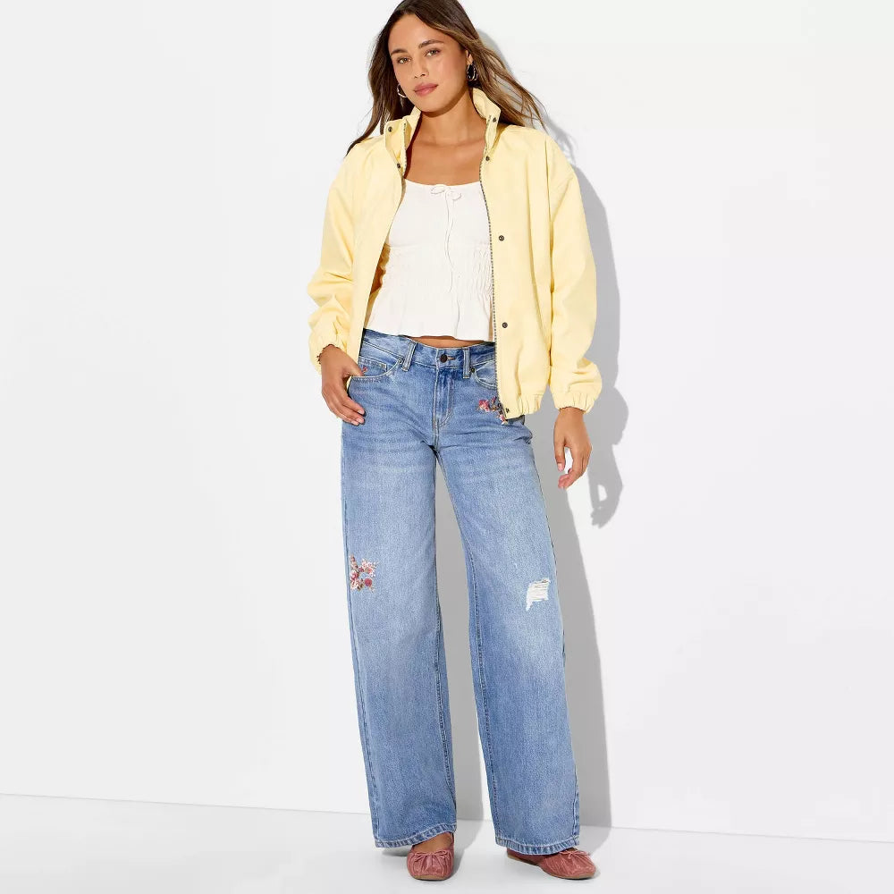 #color_WF Medium Wash | Floral Print Waistband