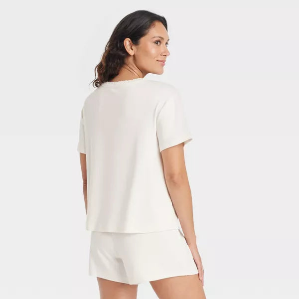Women's Pointelle Short Sleeve Top and Shorts Pajama Set