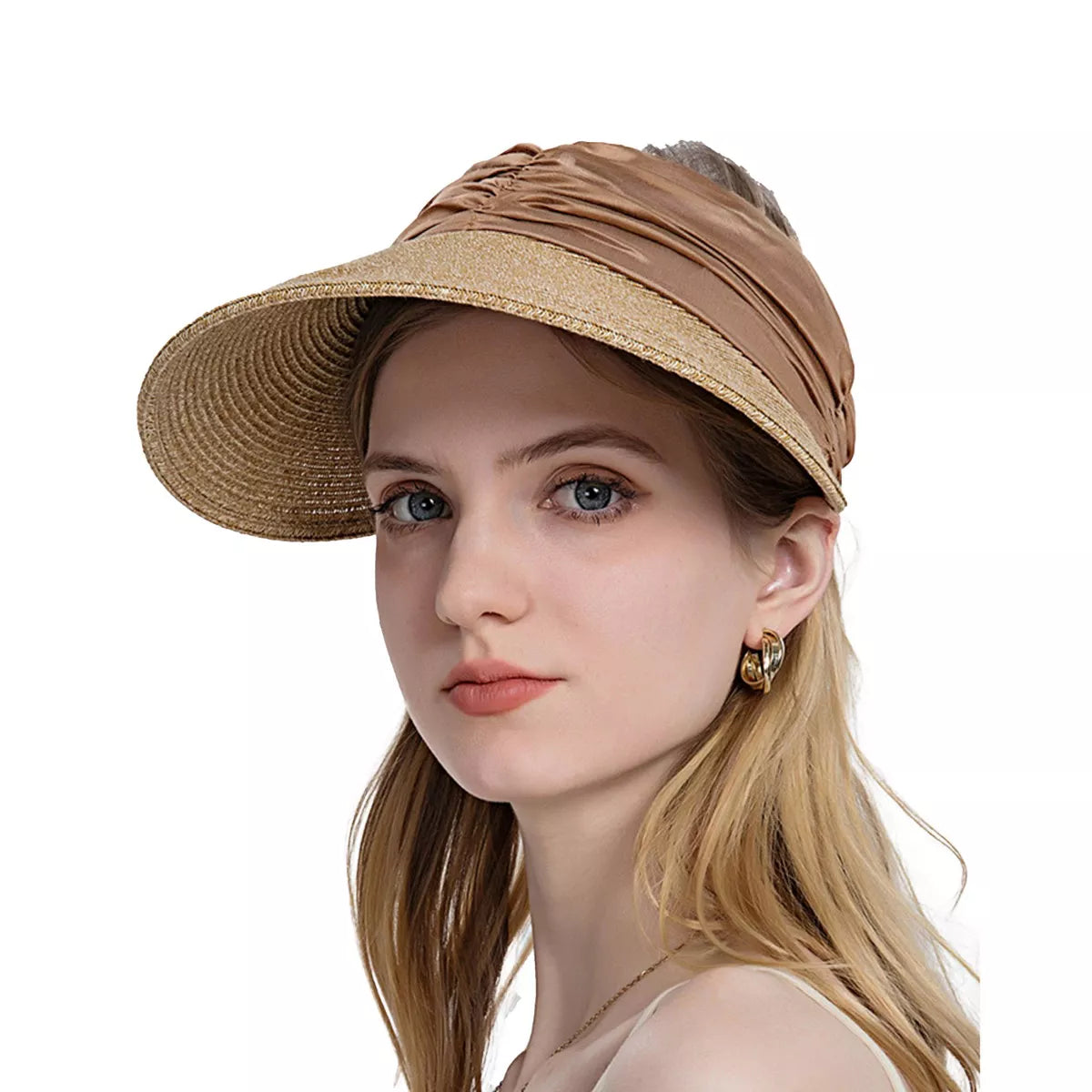 Womens Straw Sun Visor Wide Brim Adjustable Elastic Band Lightweight Summer Hat