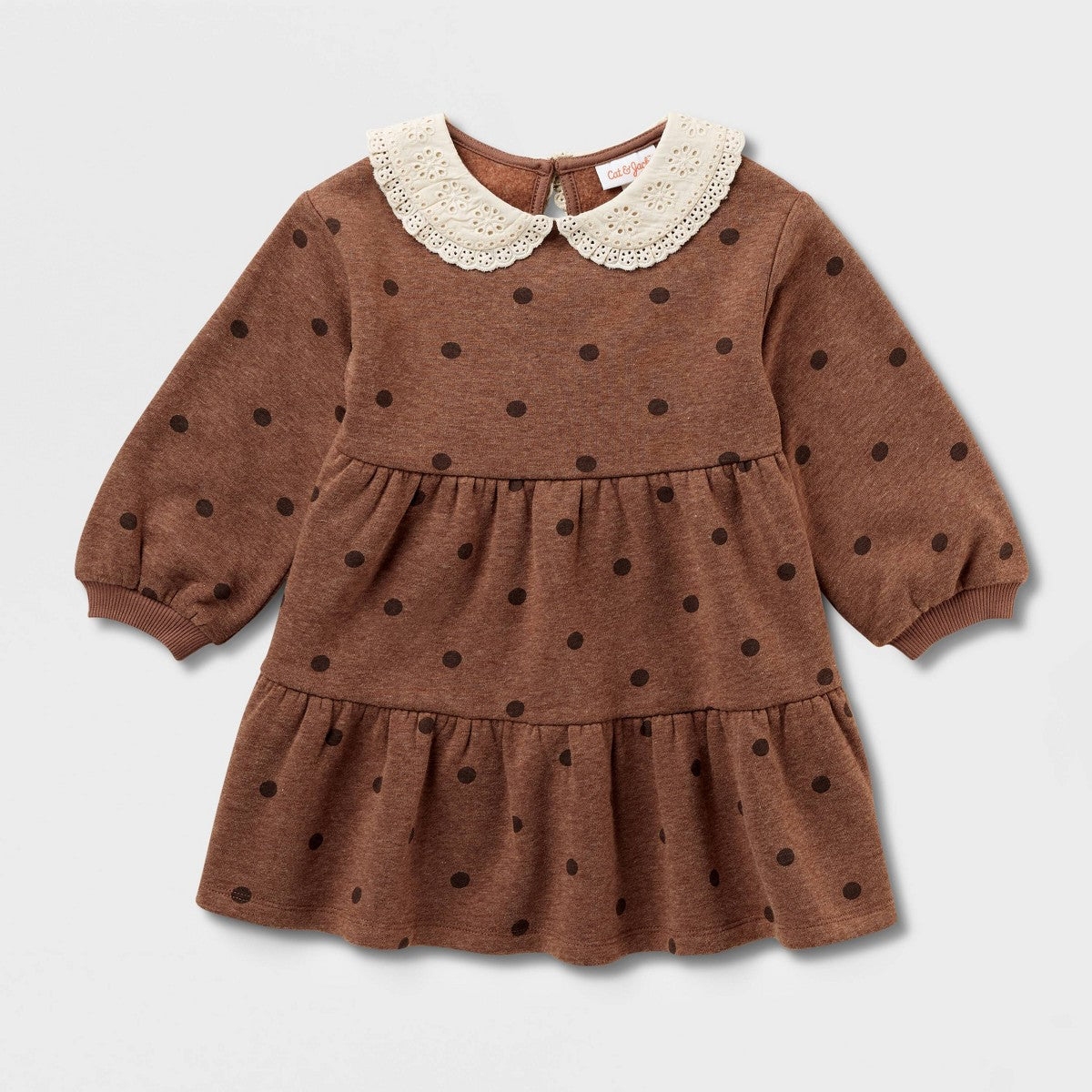 Cat & Jack vestido fleece tiered café de manga larga, vista posterior #color_CJ Brown