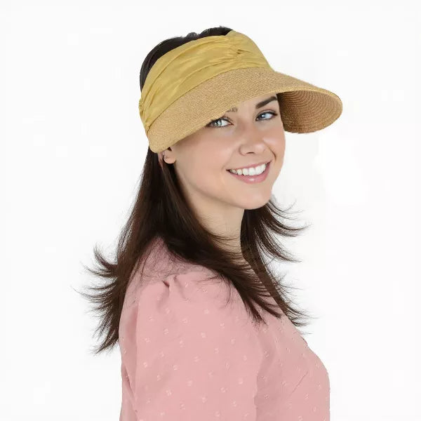 Womens Straw Sun Visor Wide Brim Adjustable Elastic Band Lightweight Summer Hat