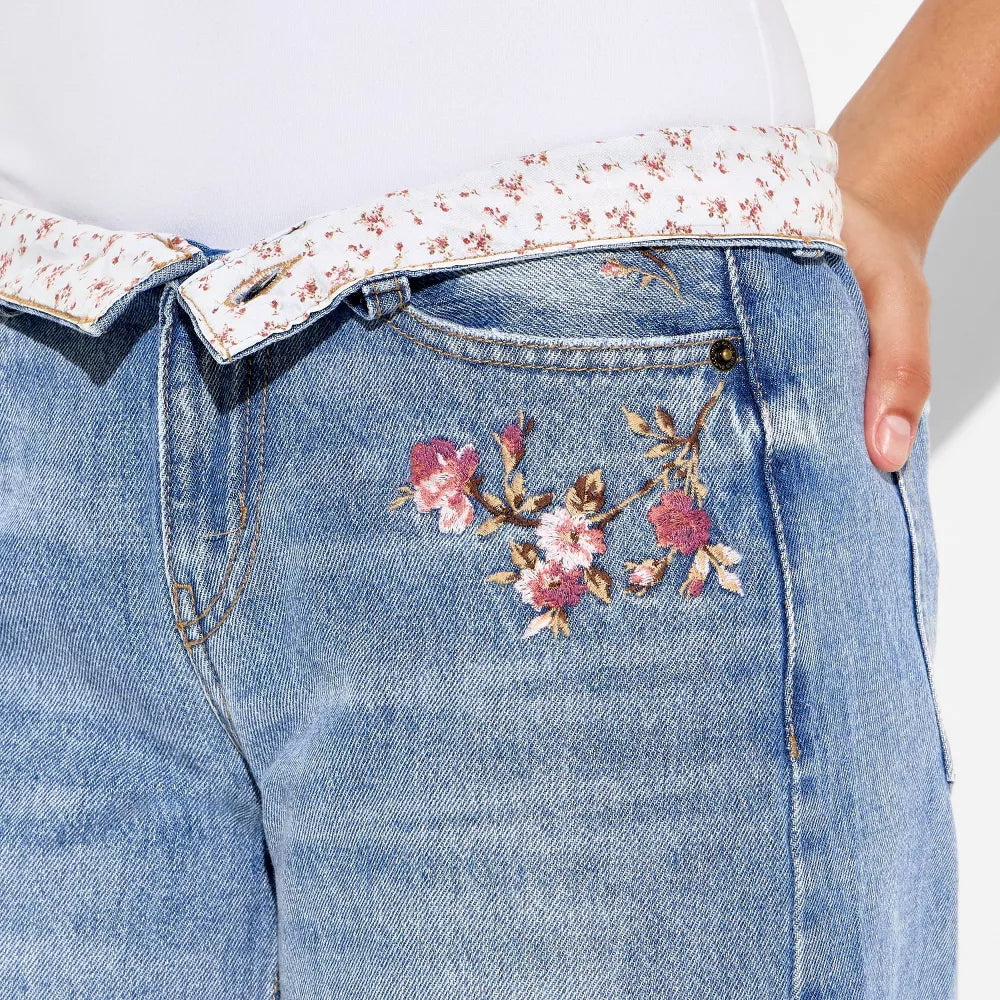 #color_WF Medium Wash - Floral Print Waistband