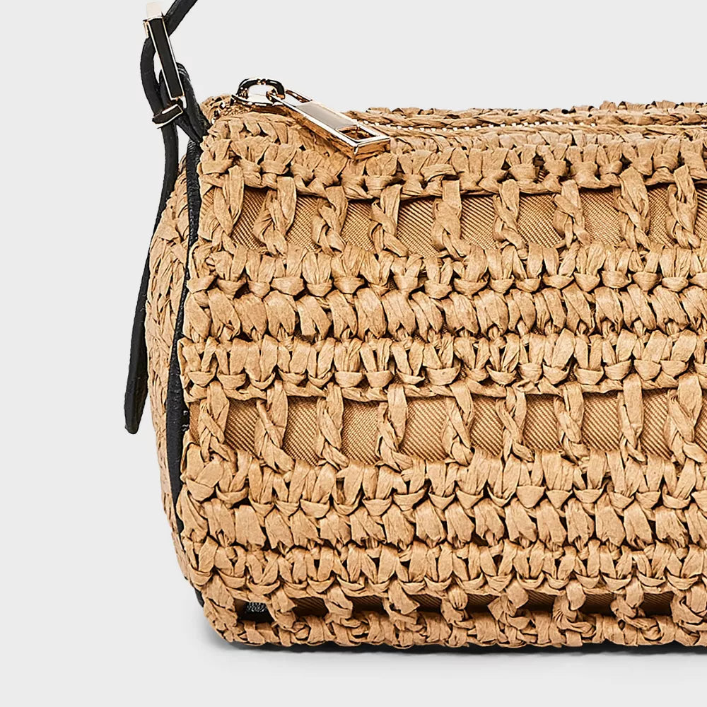 Straw Mini Boxy Barrel Shoulder Bag