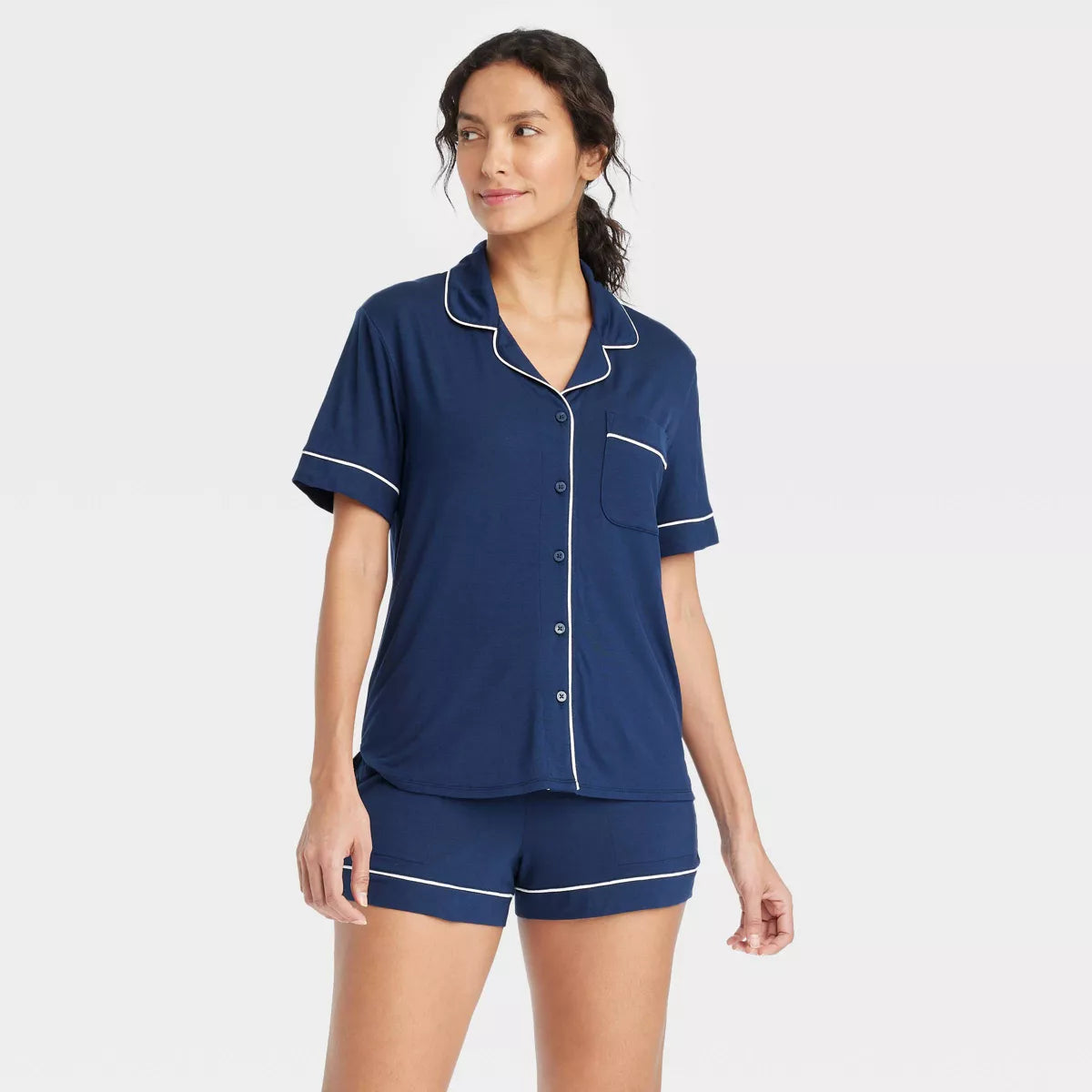 Women's Cloud Knit Short Sleeve Notch Collar Top and Shorts Pajama Set