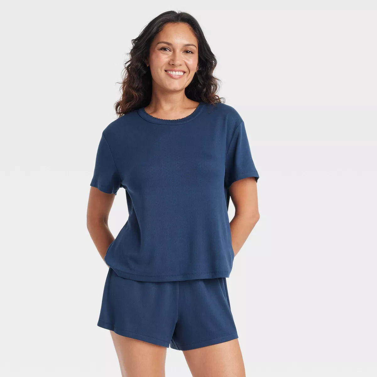 Women's Pointelle Short Sleeve Top and Shorts Pajama Set
