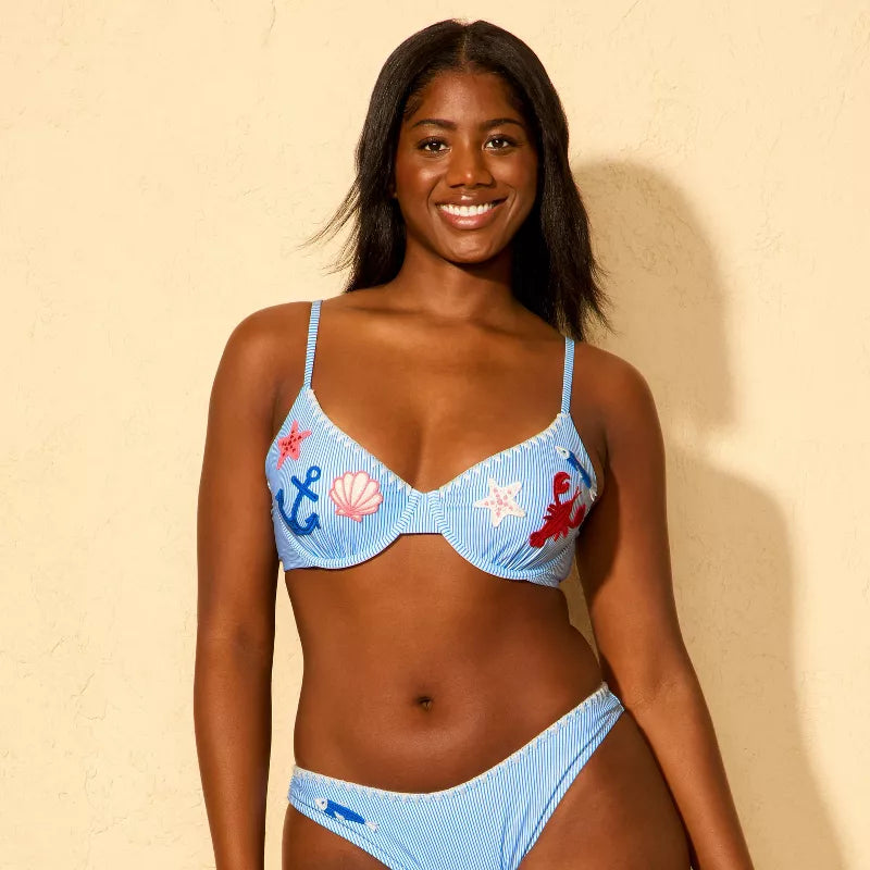 Women's Nautical Applique Striped Underwire Bikini Top