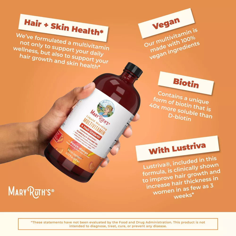Multivitamínico líquido con biotina MaryRuth’s sabor peach mango