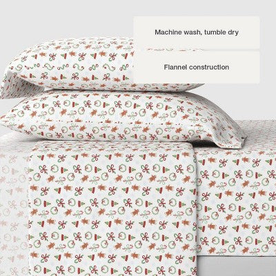 Wondershop Holiday Flannel Sheet Set, White colored flannel sheet set featuring a small holiday icon pattern of gingerbread men, wreaths,… #color_WS Mini Icon