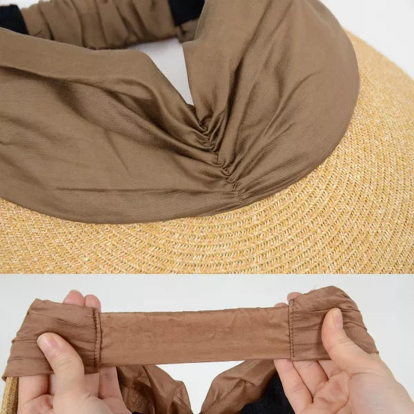 Womens Straw Sun Visor Wide Brim Adjustable Elastic Band Lightweight Summer Hat