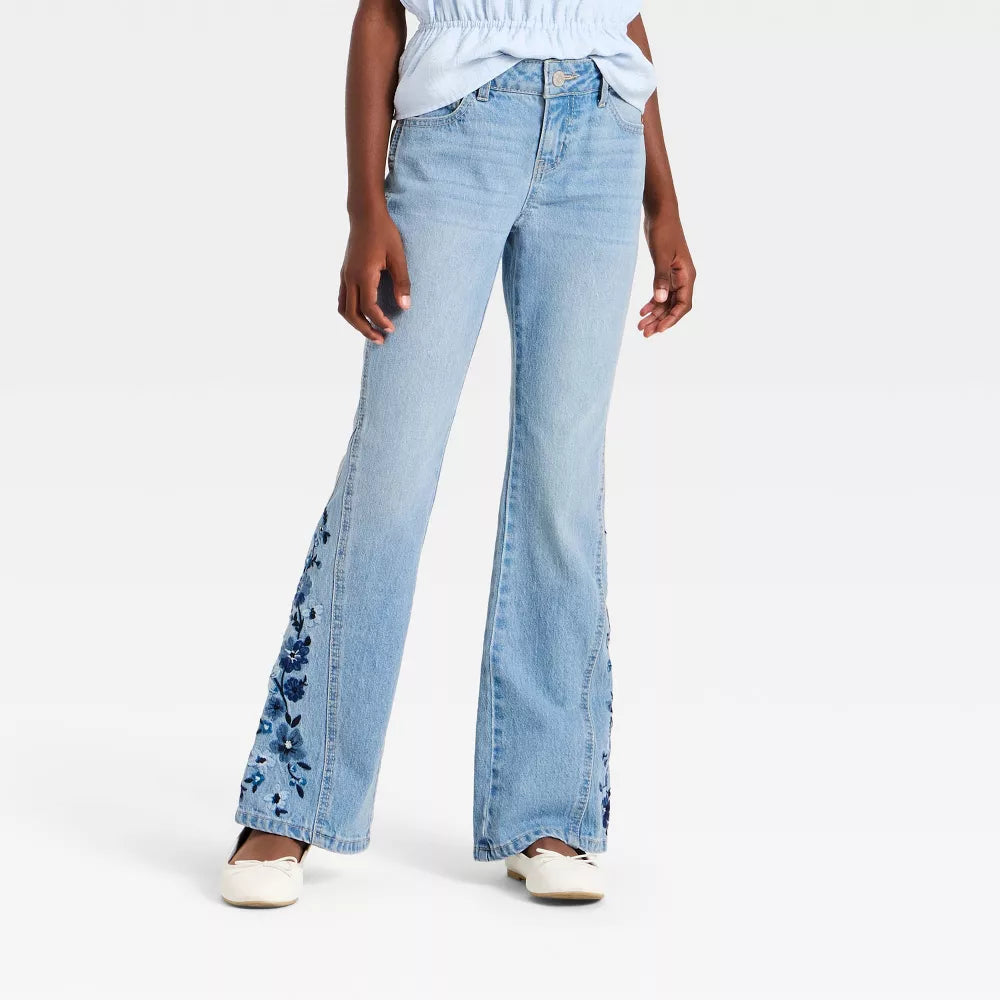 Girls' Flare Floral Jeans