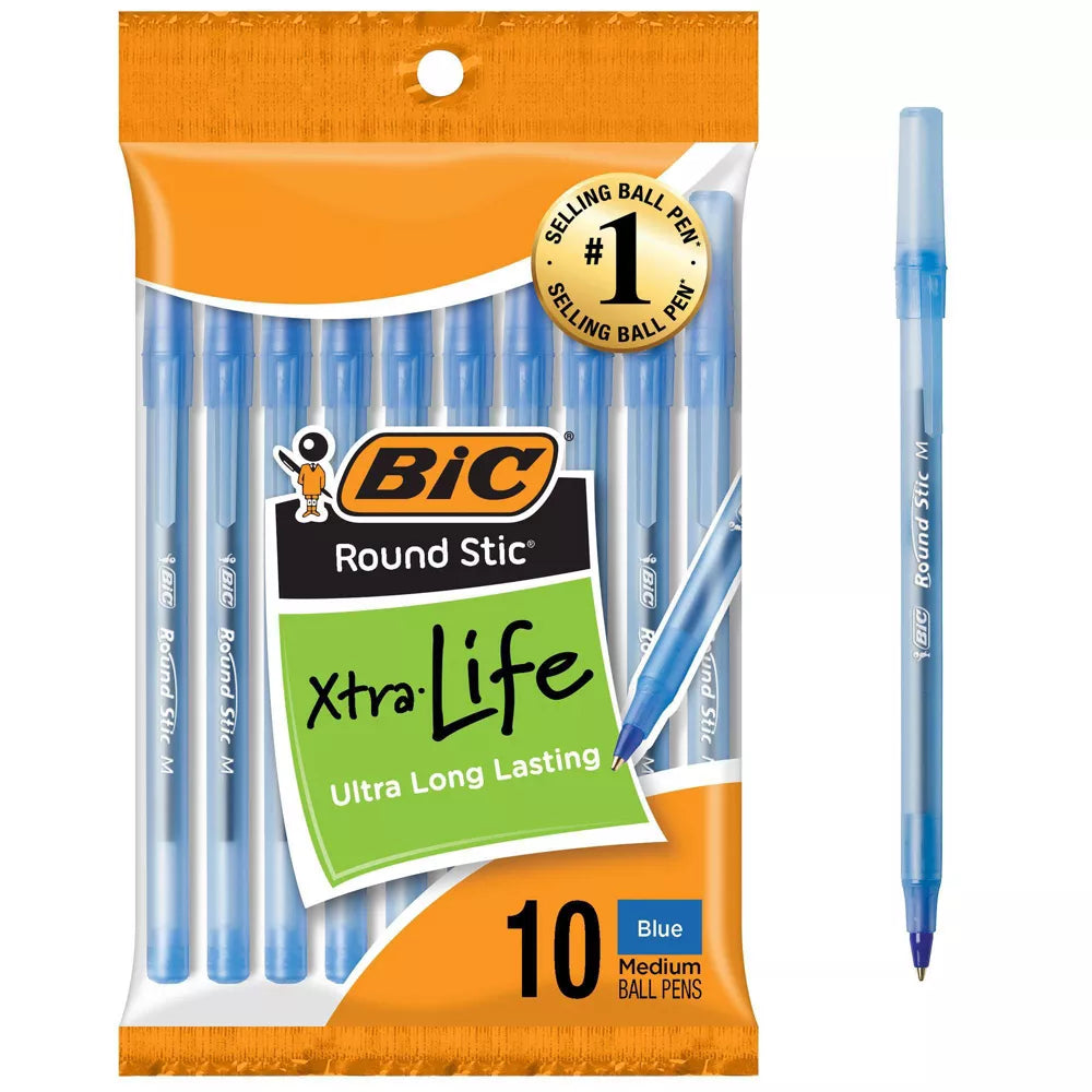 10pk Round Stic Xtra Life Ballpoint Pens 1.0mm medium point tinta azúl