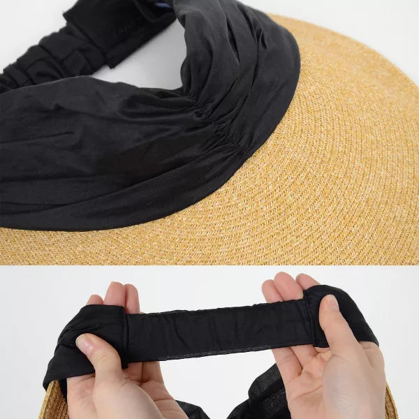 Womens Straw Sun Visor Wide Brim Adjustable Elastic Band Lightweight Summer Hat