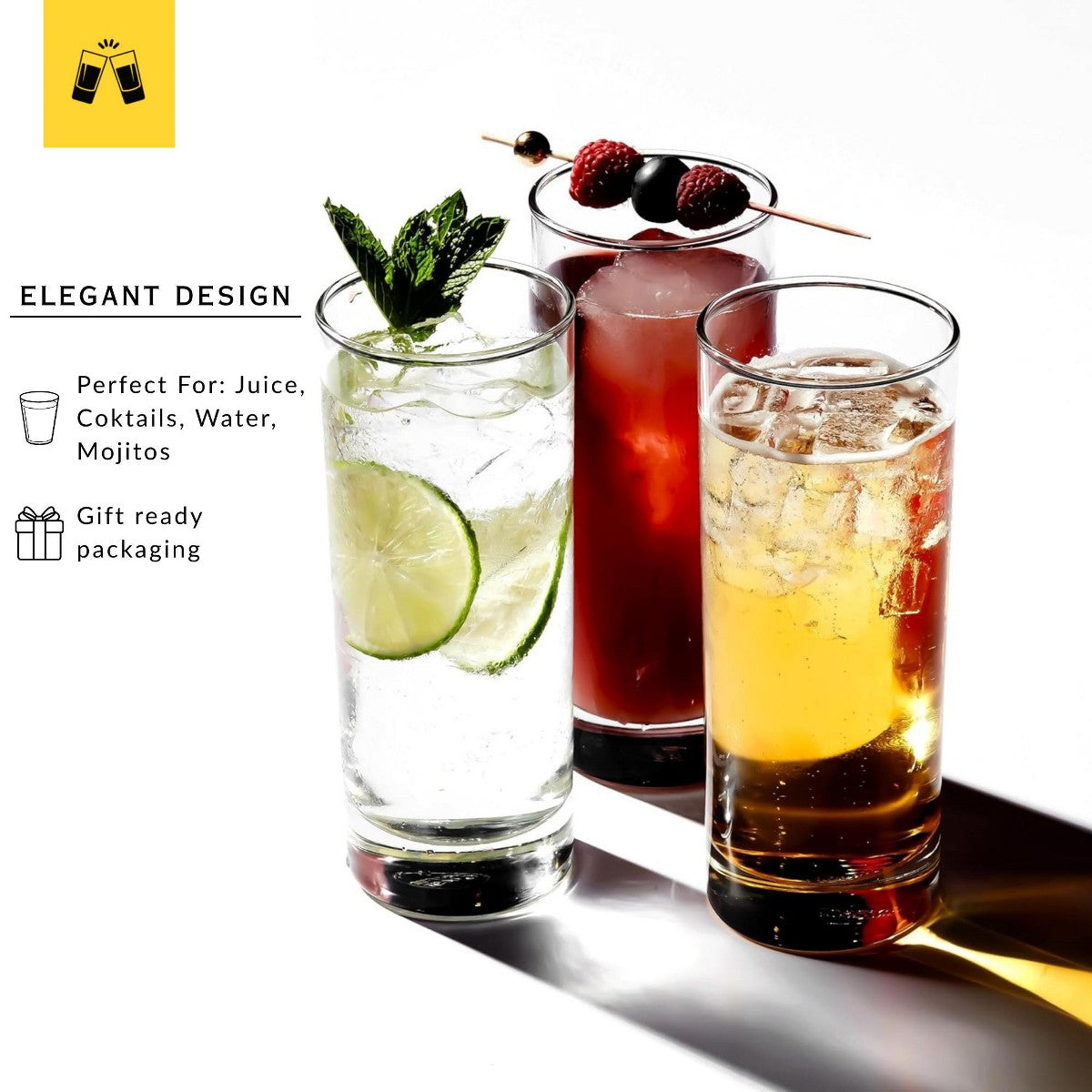 Set LEMONSODA de vasos altos de vidrio para coctelería en casa