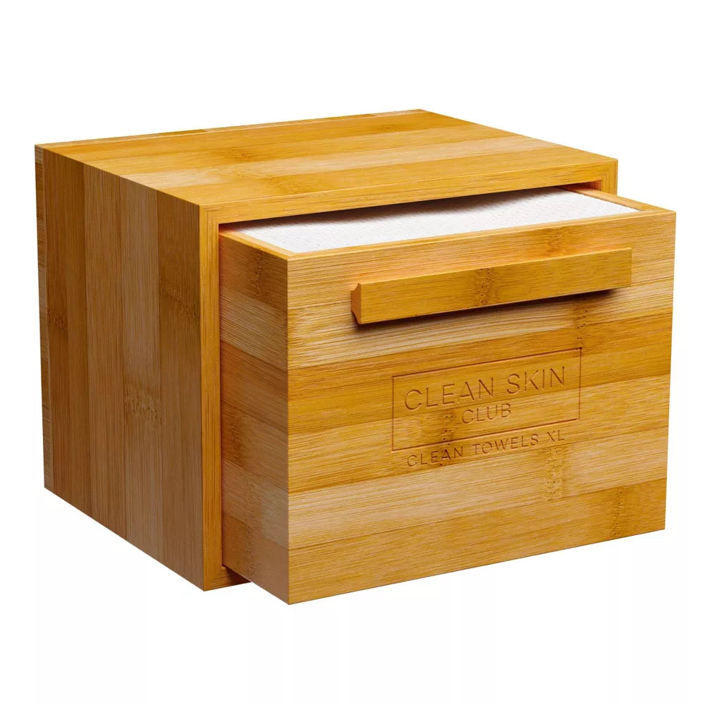 Toallas faciales desechables Clean Skin Club Clean Towels XL con caja de bambú