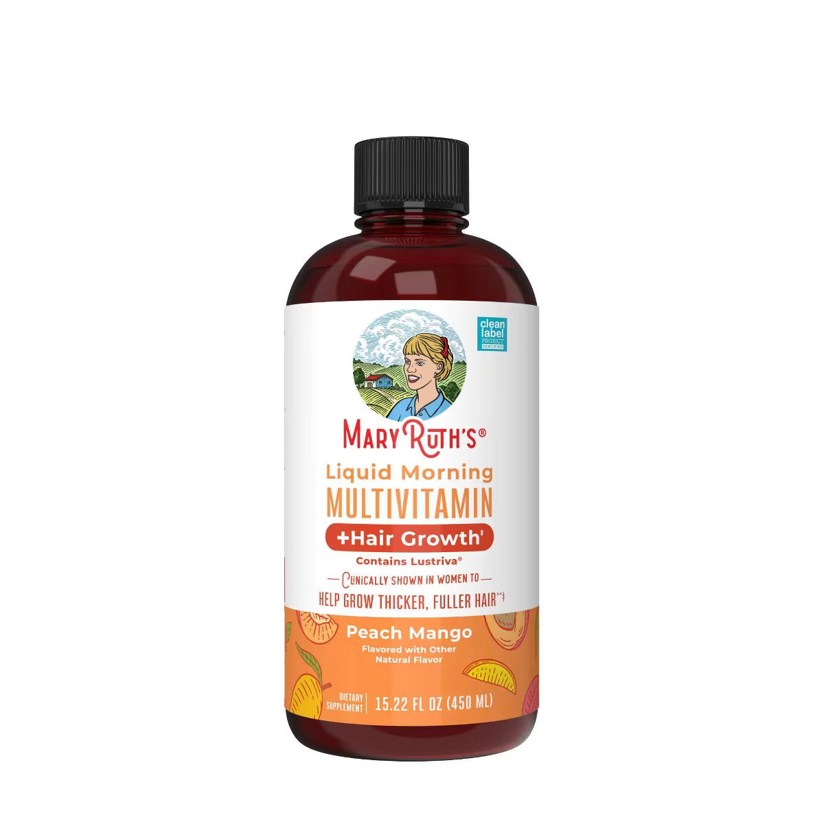 MaryRuth’s multivitamínico líquido vegano para cabello piel y uñas peach mango