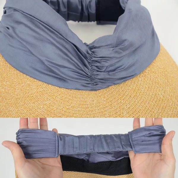 Womens Straw Sun Visor Wide Brim Adjustable Elastic Band Lightweight Summer Hat