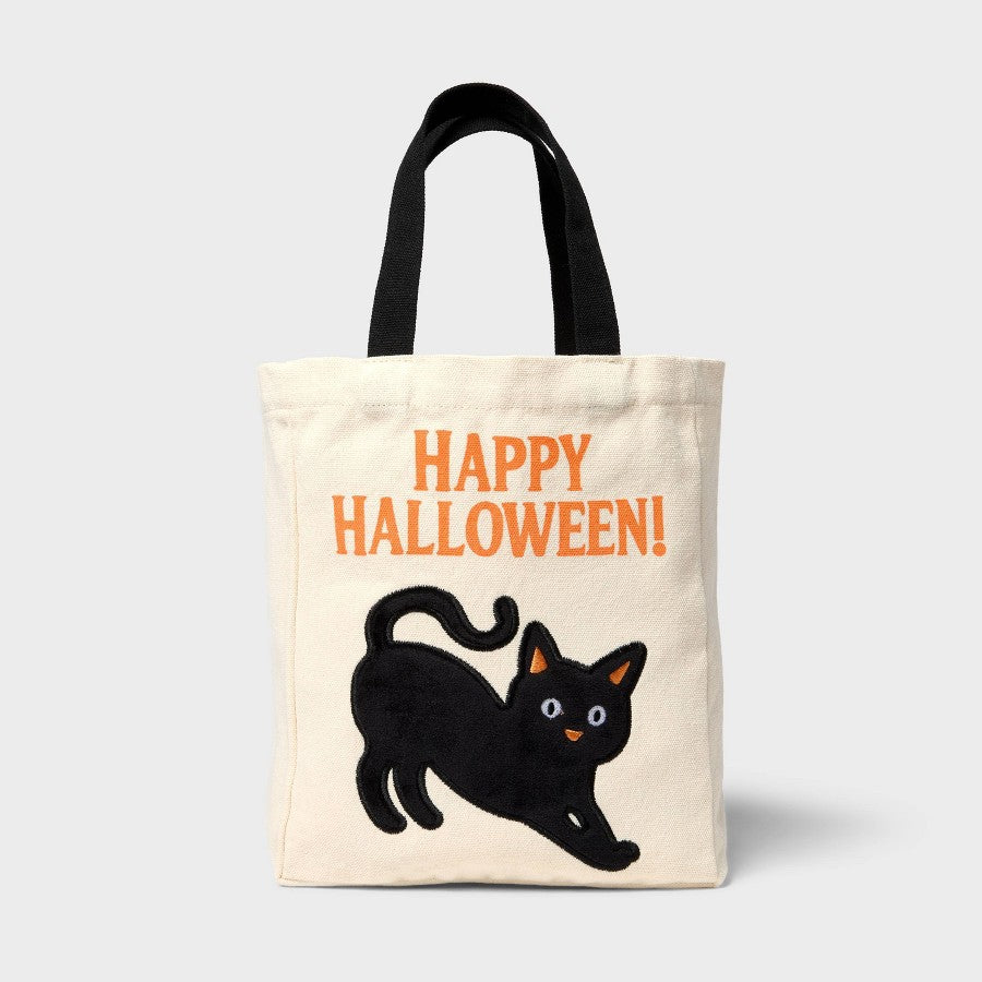 Bolsa de regalo Spritz con asas negras, gato y mensaje Happy Halloween #color_SPZ Natural/Black